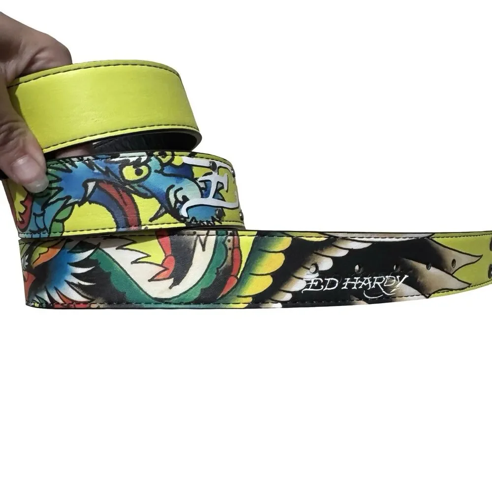 Ed Hardy Dragon Tattoo Neon Print Belt Men's Size 40 NEW!